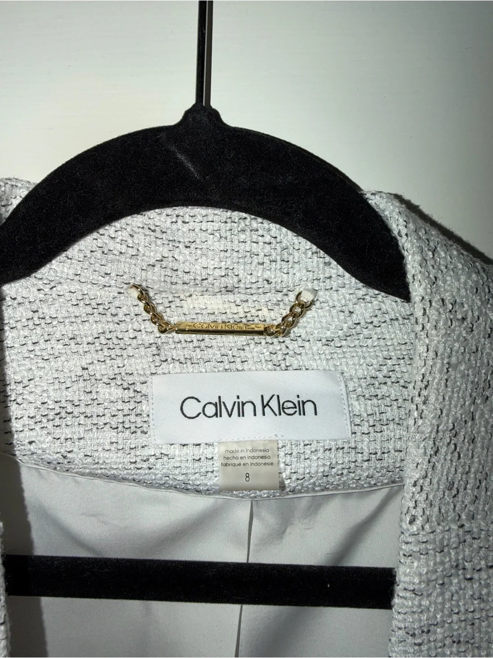 Calvin Klein Women's Light Gray Collarless Tweed Open Blazer